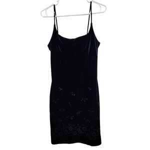 Vintage 90s/2000s Whimsigoth Deep Navy Blue Floral Bodycon Mini Dress Size M